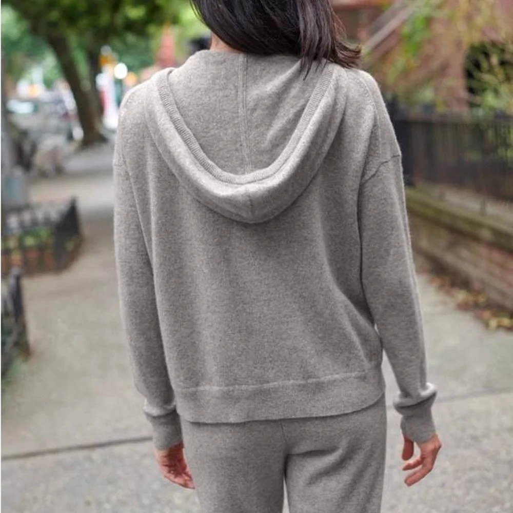 White + Warren Heather Gray Zip Up Hoodie SM - Picture 2 of 9